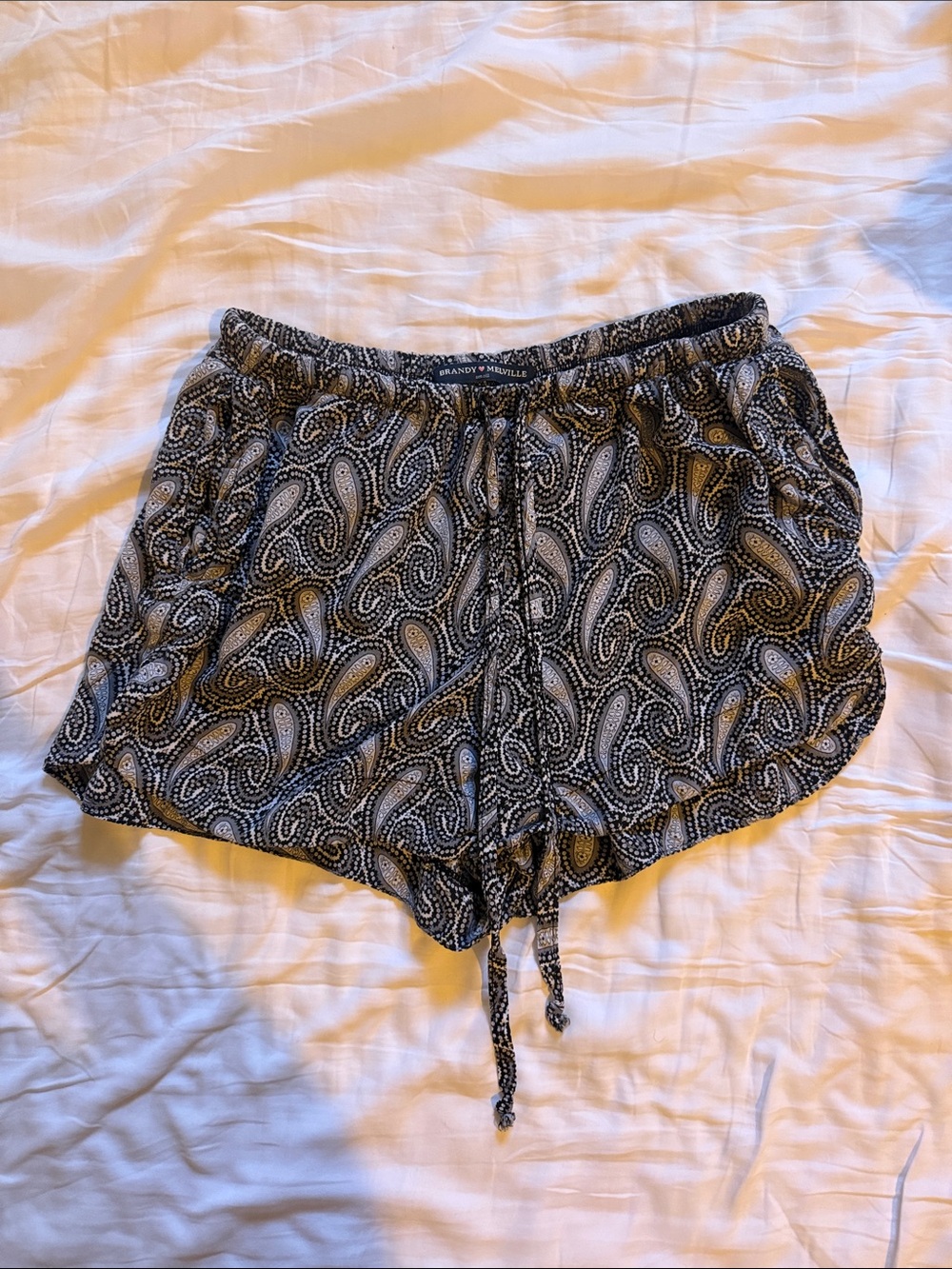 Brandy Melville Black and White Paisley Drawstring Athletic Shorts